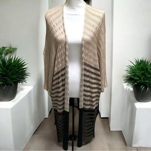 J. Jill Lightweight Waterfall Front Striped‎ Tan & Black Cardigan